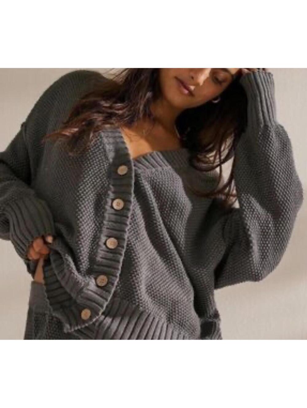 Free People Beach Charcoal Grey Knit Hailee Cardigan - Women's Medium
